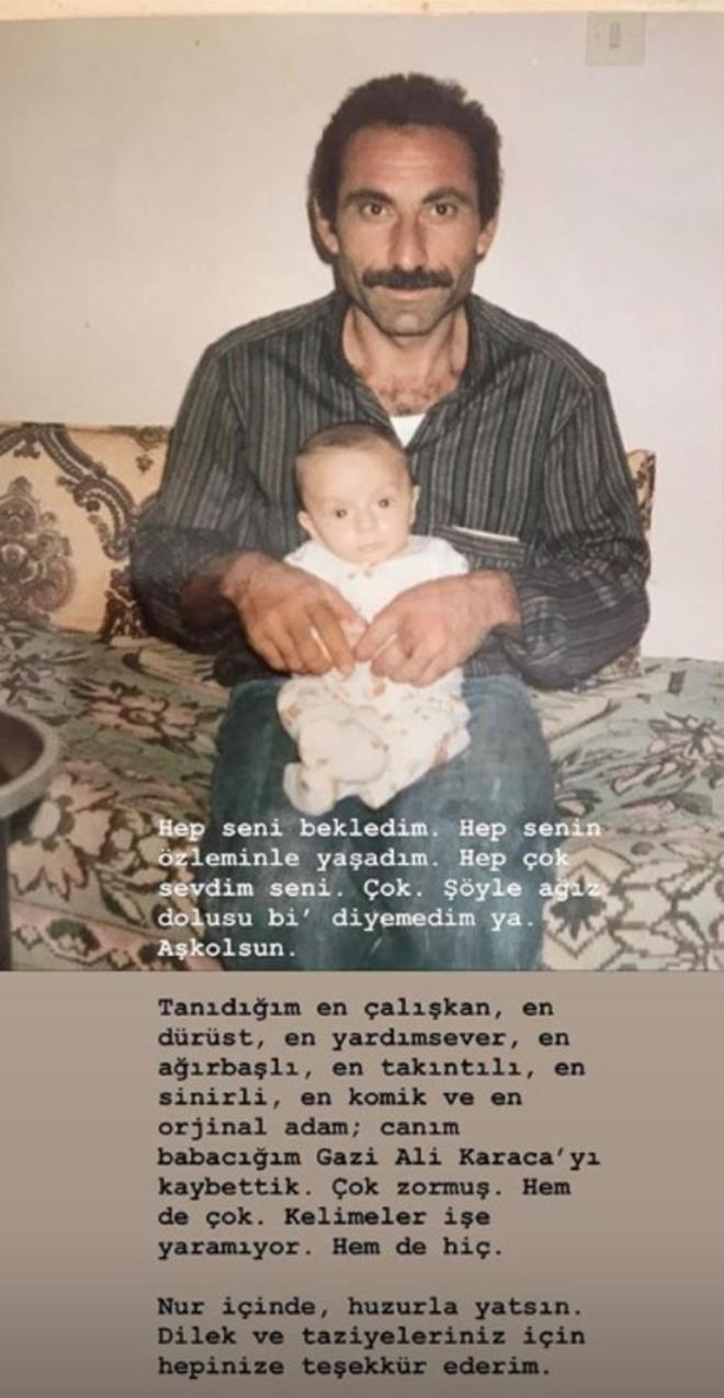 CUMHURBAKANI ERDOAN'DAN TAZYE TELEFONU  <br>  Cumhurbakanl letiim Bakanlndan yaplan aklamaya gre, Cumhurbakan Erdoan, Karaca'y telefonla arayarak 66 yanda hayatn kaybeden Kbrs Gazisi babas Ali Karaca iin taziyelerini iletti.  <br>  Cumhurbakan Erdoan, "lm mukadderdir, kader plannda da ne varsa tabii o olacak." dedi. Erdoan, tm aileye basal dileklerini sundu.