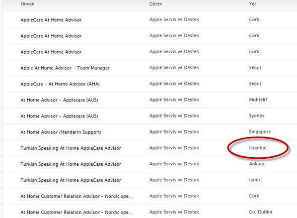 Apple'n ilanlarnda stanbul bata olmak zere Ankara ve zmir'de de ilanlar bulunuyor ve halen bavuru alyor.