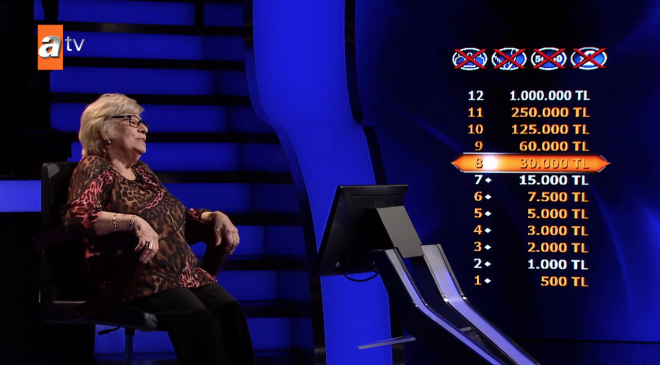 Gkdemir, "lmeden nce o koltua oturmak istiyorum. Kazanp kaybedeceim parann hibir nemi yok." ifadelerini kulland. 88 yandaki Neriman Gkdemir, "lmeden nce o koltua oturmak istiyorum. Kazanp kaybedeceim parann hibir nemi yok. Yeter ki o stdyonun havasn soluyaym" diyerek, sunucu Murat Yldrm'n karsna oturdu.