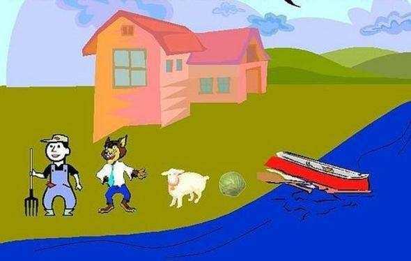 ifti, bir kurt, bir kei ve bir gbek lahanay nehrin karsna geirmek istemektedir. Nehirde kpr yoktur ve kendisiyle birlikte nehrin karsna geirmek istediklerinden sadece bir tanesini tayabilen kk bir botu vardr. ifti eer kurdu nce gtrmek isterse kei lahanay yiyecektir, eer lahanay nce gtrmek isterse de kurt keiyi yiyecektir. Yani nehrin herhangi iki yakasnda ayn anda kurt ve keiyi ya da kei ve lahanay babaa brakmamas gerekmektedir. ifti bu transferi keisine ve lahanasna zarar gelmeden nasl gerekletirmelidir.