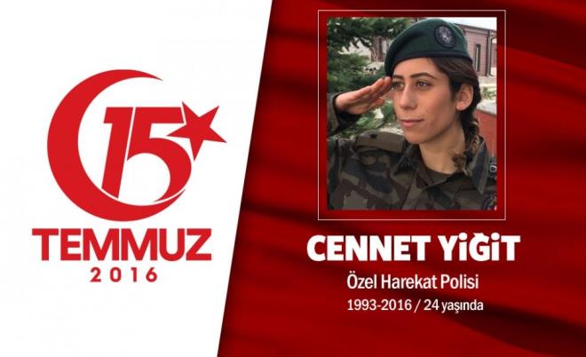 Bir ay sonra nianlanacakt, nian yzkleri bile hazrd. 23 yandaki Cennet Yiit,  Gazi niversitesi Eitim Fakltesi Resim retmenliinden mezun oldu. Atanamaynca polis olmaya karar verdi. Komiser yardmcs olarak Ankara Glba zel Harekat Daire Bakanl'nda grev yapyordu.Hain darbecilerin zel harekat tesislerini bombalamas sonras ehit dt.  ehidin kardei, "Yarm kaldm kuzum, iimden bir paray sktn de gittin, kavurdun gittin" diyerek feryat etti. ehit komiser yardmcs Cennet Yiit'in cenazesi memleketi Kayseri&#8217;nin Bnyan ilesinde son yolculuuna uurland.