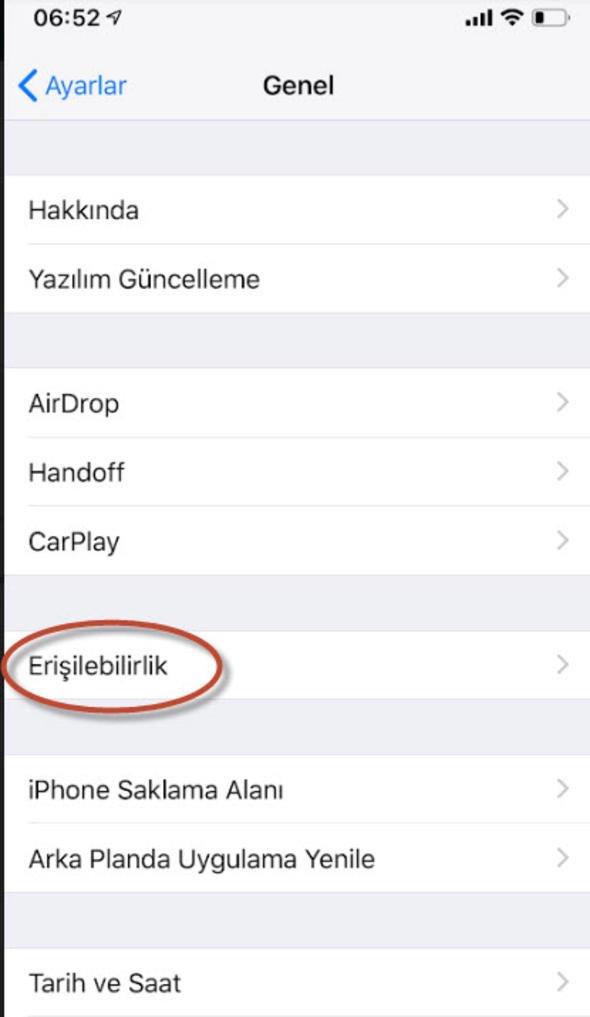 Ayarlar > Genel > Eriebilirlik yolunu izleyin