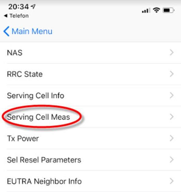 imdi de Serving Cell Meas seeneine dokunun.
