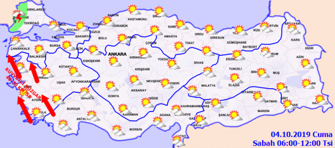 Aklamada, geen hafta sonundan bu yana genelde yasz, az bulutlu, ak geen havalarn ve mevsim normallerinin zerinde seyreden hava scaklklarnn, 4 Ekim Cuma gndz saatlerinde Trakya'dan balayacak yalarla birlikte yerini hafta sonu serin ve yal havalara brakaca kaydedildi.