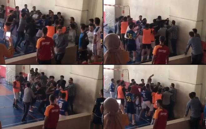 SRT ve ilelerinde grevli retmenler, futsal turnuvasnda kavga etti. Kameraya da yansyan retmenlerin kavgasn renciler ayrd.