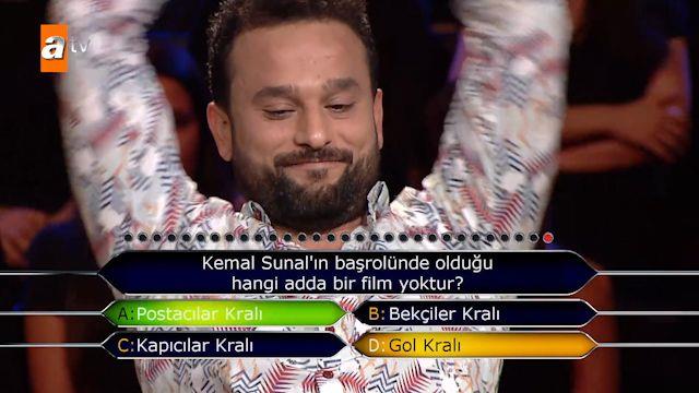 soruda joker hakkn kulanan lker bey D kk olan Gol Kral cevabn verdi ve yarmadan elendi. Doru cevap ise A: Postaclar Kral olacakt.