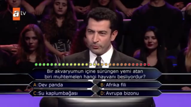 Fakat yarmaya iyi balasa da ikinci soruda taklan Pnar Otan, "Bir akvaryumun iine srngen yemi atan biri muhtemelen hangi hayvan besliyordur?" sorusu iin seyirci jokerini kullanmak istediini syleyince seyirciler ok oldu.