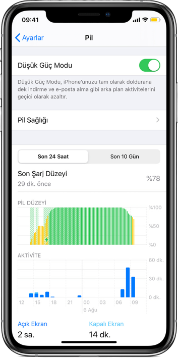 E-posta sisteminin, Siri uygulamasnn, otomatik indirme ilemlerinin, baz grsel efektlerin ve iCloud fotoraflarnn ileyii, belli bir sre iin en dk seviyede alr ve bu da en dk performansa neden olur.<br>    Dk modda olan bir iPhone modelini arja taktnzda sar renkte olan bir arj durumu ubuu sizi karlayacaktr. Eer iOS iletim sistemine yeni iseniz veya herhangi bir deiiklik var m renmek istiyorsanz aadaki yol size yardmc olacak.