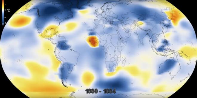 imdi bu haritaya dikkatlice bakn. Arlkl olarak mavi grnyor; yl ise 1880... Ancak aradan her geen sene sar lekeler artacak ve hatta krmzya dnecek! Peki bu ne anlama geliyor?