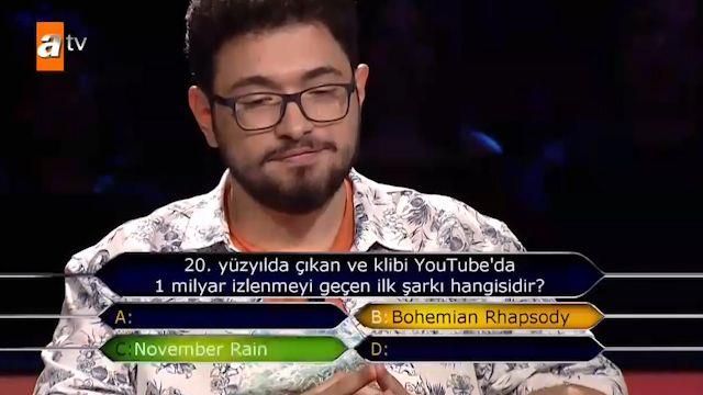Ancak doru cevap B deil C kk yani November Rain olacakt. Mert, yarma sonunda 15 bin TL kazanarak veda etti.