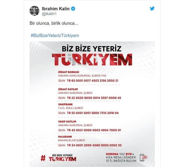 Tabii baz bakanlarmz ok daha yksek ba rakamlar da ifade ettiler. Meclis&#8217;teki tm milletvekillerimizi, AK Parti bata olmak zere tm partilerimizin tekilatlarn, tm belediye bakanlarmz, brokratlarmz kampanyaya katlmaya davet ediyoruz. Tabii en byk katky da i adamlarmzdan, hayrseverlerimizden bekliyoruz.
