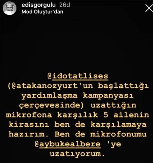 nl arkc ise "5 ailenin kirasn karlamaya hazrm" aklamasn yapt. Kampanyaya Emre olak, Arda Turan, Burak Ylmaz, Aybke Albere ve Zeynep Bastk da destek verdi.