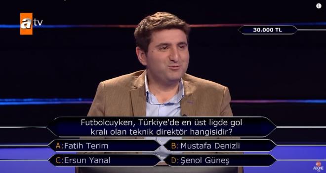 Cevap klar arasnda A- Fatih Terim, B- Mustafa Denizli, C- Ersun Yanal, D- enol Gne isimleri yer ald.