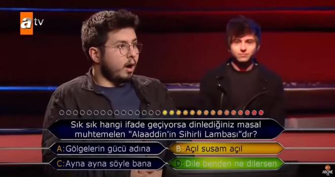 lek, "ok severek izlediim bir izgi film" diyerek cevaplad bu soruda elendi. lek sorunun yantna "Al susam al" yantn verdi.