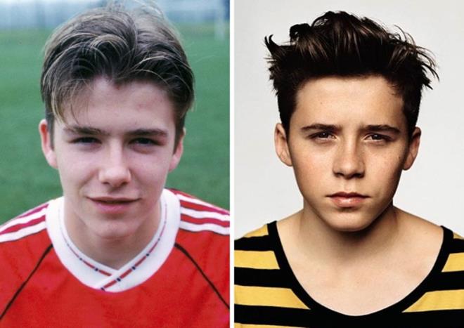 David Beckham (17 yandayken) ve olu Brooklyn Beckham (16 yanda)