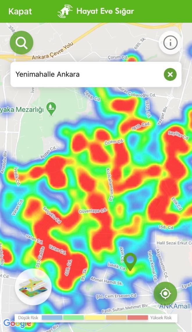 YENMAHALLE:  1 Mays&#8217;ta da yksek ve orta riskli blgelerin fazla olduu ilelerin arasnda olan Yenimahalle&#8217;de, 4 Austos tarihindeki verilere gre neredeyse vakann olmad blge bulunmuyor. Kzlcahamam, Seluklu, Seyitler ve vedik caddeleri ile evresi yksek riskli blgeler olarak haritada yer alyor.