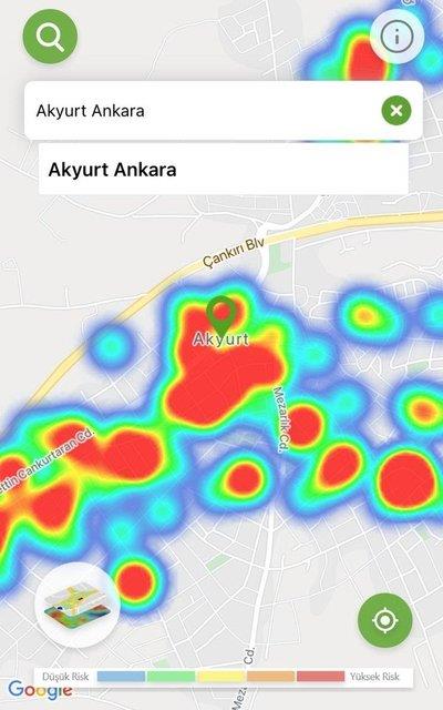 te Hayat Eve Sar (HES) uygulamasna gre Ankara'daki koronavirs haritas...