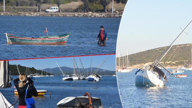 zmir'in Seferihisar aklarnda meydana gelen depremin ardndan, deniz suyunun tat Sack'ta, bugn denizin ekildii grld. te yandan halen deniz seviyesinin normalden yarm metre dk olduu belirtilen Seferihisar'daki tm tekne sahiplerine olay yerine gelmeleri ars yapld.