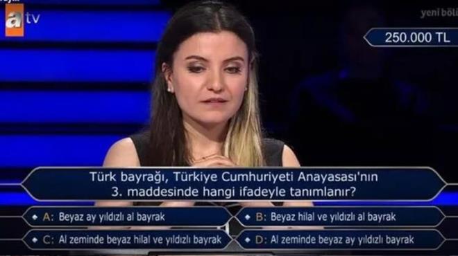 Buket Ela, 250 bin deerindeki Trk Bayra sorusunda yarmadan ekilerek 125 TL&#8217;nin sahibi oldu.