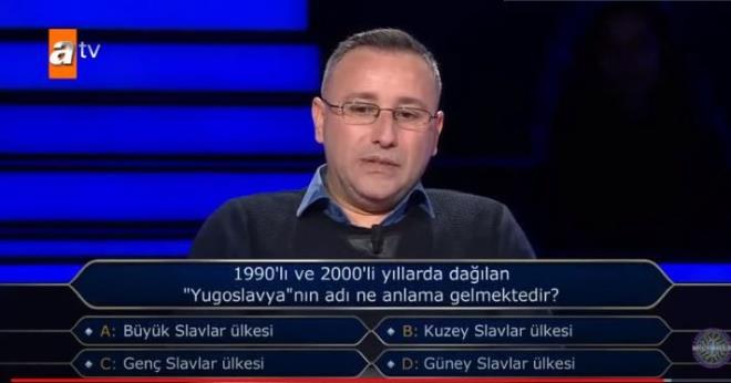 60 bin liralk "1990'l ve 2000'li yllarda dalan Yugoslavya'nn ad ne anlama gelmektedir" sorusu karsnda bir sre dnd.