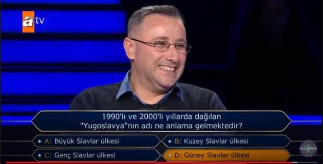 Telefon jokerini kullanan yarmac "Gnev Slavlar lkesi" yantn vererek 60 bin lira kazand.