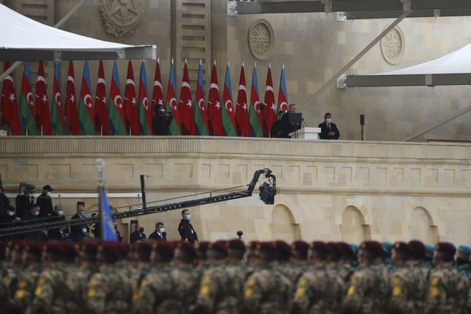 Cumhurbakan Erdoan, Karaba zaferi kutlamasnda konutu. Erdoan, Azerbaycan'n 44 gnlk destans bir mcadele verdiini syledi.