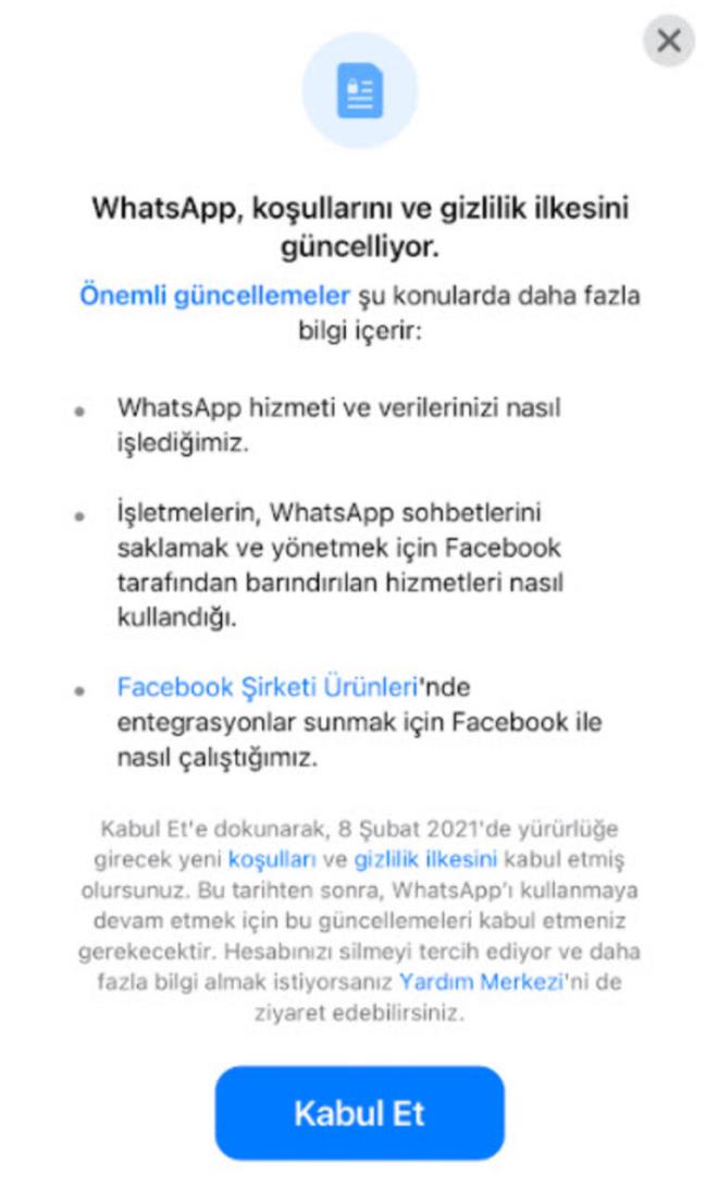 8 ubat tarihinde WhatsApp' aan kullanclarn karsna kacak ekranda yeni koullar kullanclara sunulacak ve kabul edilmesi istenecek.