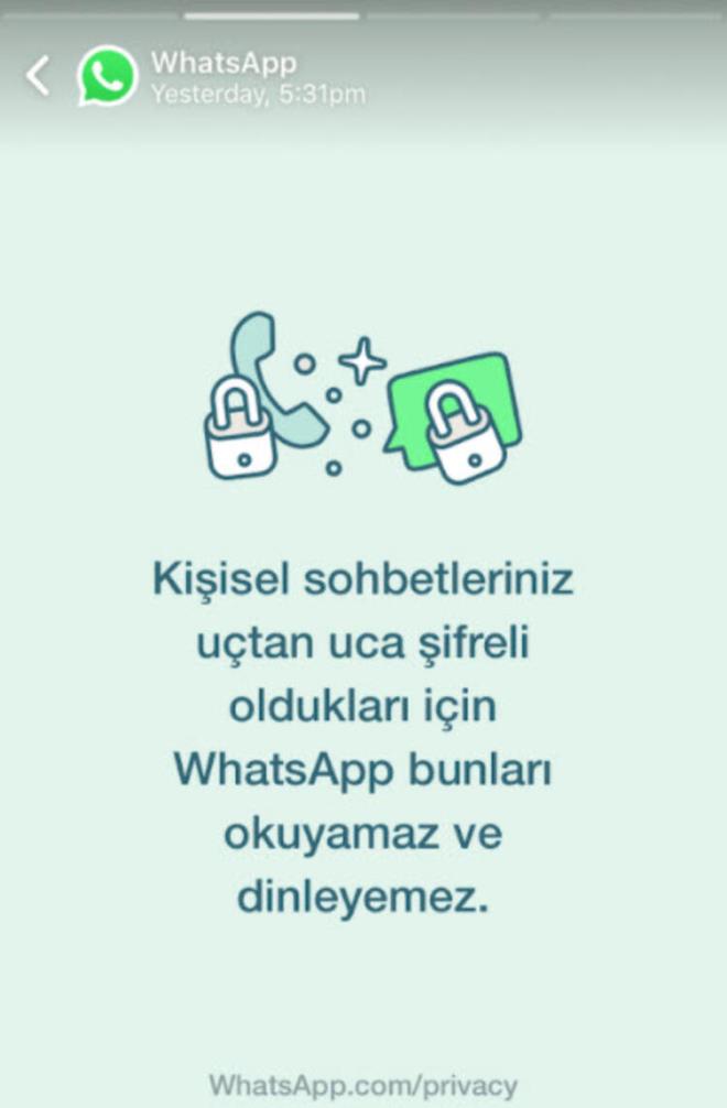 "Gizlilik Politikamz hakknda paylatmz son gncellemeden bu yana Trkiye'deki kullanclarmzdan birok soru aldk ve bu sorular yantlamak istiyoruz. Bu sabah itibariyle Trkiye?deki kullanclarmza, WhatsApp'n ve Facebook?un mesajlarnz gremediini tekrar teyit eden zel bir durum mesaj gndermeye balyoruz."