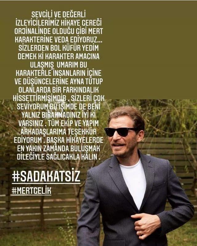 Eren Vurdem sosyal medya hesabndan da veda paylam yapt:  <br>  "Sevgili ve deerli izleyicilerimiz, hikaye gerei orijinalinde olduu gibi Mert karakterine veda ediyoruz... Umarm bu karakterle insanlarn iine ve dncelerine ayna tutup olanlarda bir farkndalk hissettirmiimdir.''