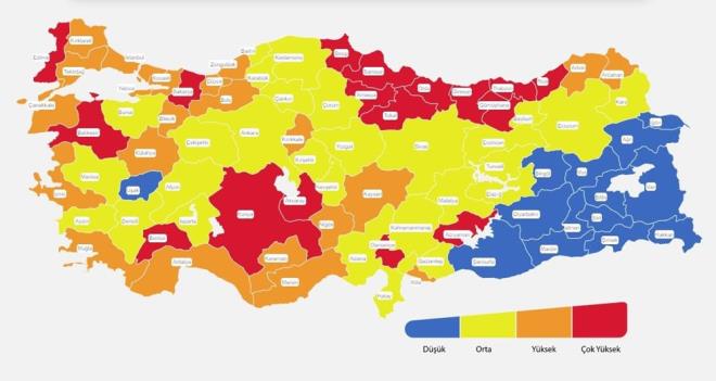'KIRMIZI' ALARM VEREN LLER  100 ila 200 arasndaki illerde en dikkat eken yer stanbul.  RENKL RSK HARTASINDA SON DURUM  1 Mart't aklanan risk haritasna gre illerin son hali.