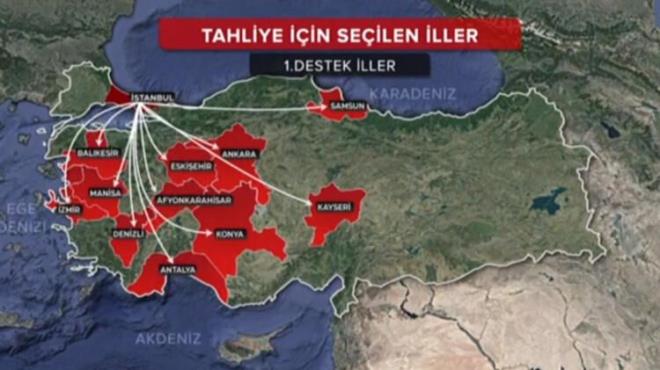 Tahliyesi yaplacak kiiler nereye gnderilecek? <br>  Destek iller iki grup olarak belirlendi. lk etapta depremzedeler, Balkesir, Eskiehir, Ankara, Manisa, zmir, Afyonkarahisar, Konya, Antalya, Denizli, Samsun ve Kayseri?ye tahliye edilecek. steyenler de memleketlerine gnderilecek.