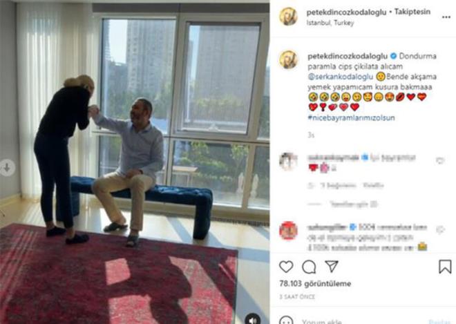 Einin elini pen Petek Dinz, bayram harln da ald. Paray az bulan Dinz, o anlarn videosunu "Dondurma paramla cips ikolata alacam. Bende akama yemek yapamayacam. Kusura bakma!" notuyla paylat.