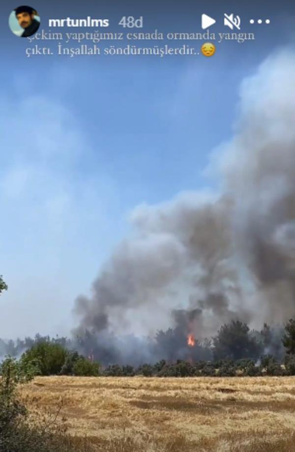 Bugn yaplan ekimler srasnda, setin yaknlarnda orman yangn kt.