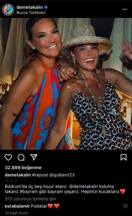 Glben Ergen eski dostu ve meslekta Demet Akaln ile pozunu paylat. ok sayda beeni alan fotorafa, ?Bodrum?da  be tur atarz, Demet Akaln? koluma takarz bayram gibi bayram yaarz. Herkesi kucaklarz? notunu dt.