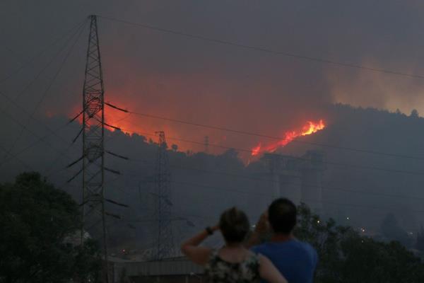 Rzgarn da etkisiyle yaylan alevler, Kemerky Termik Santrali'nin bahesini evreleyen tel rglere kadar ulat.