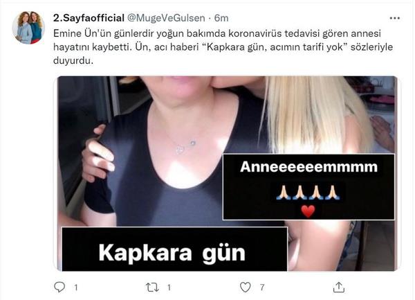 Magazin sayfalar ve programlarnda Emine n'n annesinin vefat ettii haberi duyuruldu.