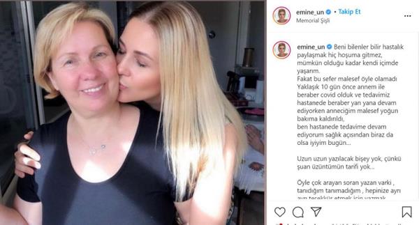 "Hastalk paylamak hi houma gitmez..."  <br>  Emine n, annesinin rahatsz olduu sreci sosyal medyada yle paylamt:    "Beni bilenler bilir hastalk paylamak hi houma gitmez, mmkn olduu kadar kendi iimde yaarm.  Fakat bu sefer maalesef yle olamad.  Yaklak 10 gn nce annem ile beraber covid olduk ve tedavimiz hastanede beraber yan yana devam ediyorken anneciim maalesef youn bakma kaldrld,  ben hastanede tedavime devam ediyorum salk asndan biraz da olsa iyiyim bugn