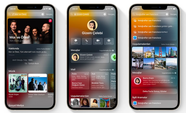 8- Spotlight<br>  - Zengin sonular; kiiler, oyuncular, mzisyenler, filmler ve TV ovlar ile ilgili aradnz tm bilgileri bir araya getirir  <br>  - Fotoraf arivinizdeki fotoraflar, fotoraflardaki konumlara, kiilere, manzaralara, metinlere veya fotoraflardaki kpek veya araba gibi dier eylere gre aranabilir  <br>  - Web grnts arama; kiilerin, hayvanlarn, antlarn ve daha fazlasnn grntsn aramanza olanak tanr