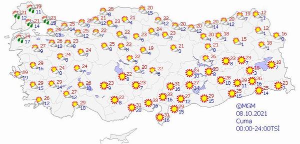  Anadolu: Paral ve az bulutlu, sabah saatlerinde kuzey kesimlerinin yer yer puslu ve sisli geecei tahmin ediliyor.