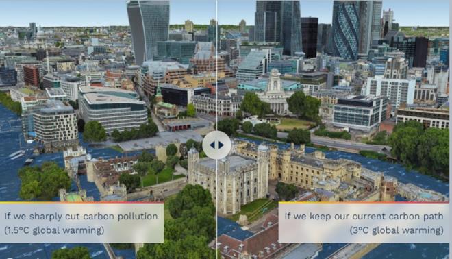 Dier taraftan, Climate Central'n Ky Risk Tarama Arac kapsamnda yaplan bir etkileimli harita, farkl snma seviyelerine dayal olarak gelecekteki olas gelgit izgilerini karlatrd.