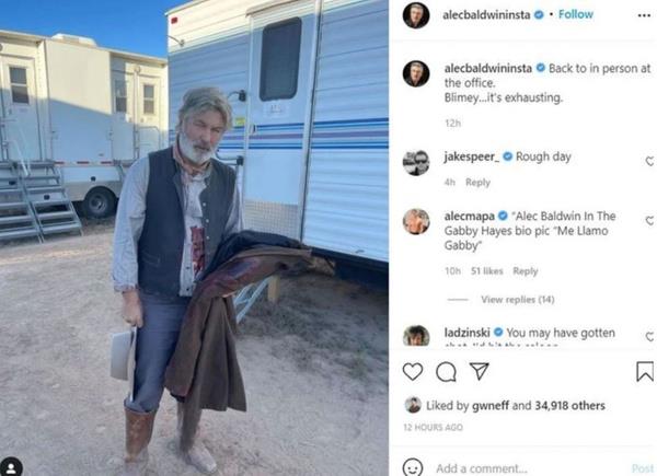 nl oyuncu Baldwin, yaanan kazadan birka saat nce setten fotoraf paylamt.