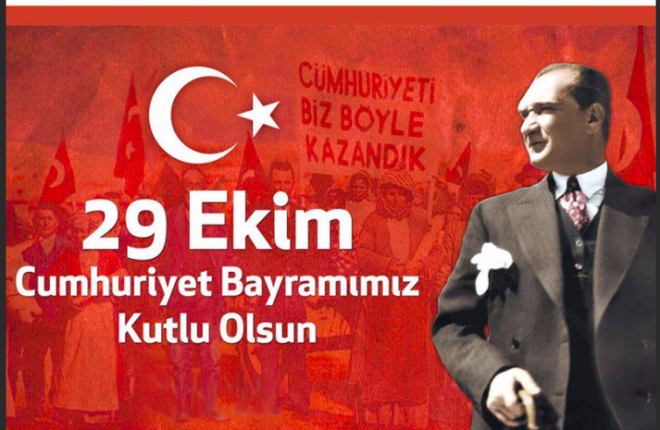 Ulu nder Gazi Mustafa Kemal Atatrk'n 'Ya stiklal, Ya lm' hedefiyle manda ve himayeye kar duran Trk Ulusunun en byk kazanm olan Cumhuriyetimizin 98. yln kutlamann onuru, gururu ve heyecann yayoruz. Cumhuriyet Bayrammz kutlu olsun...