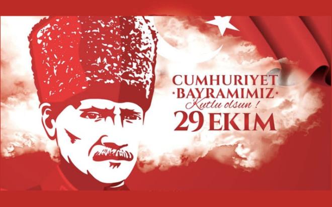 Mustafa Kemal Atatrk'n evresinde Trk milletinin kenetlenmesiyle yrtlen Milli Mcadele'nin zaferle sonulanmas ve ardndan Trkiye Cumhuriyeti'nin kurulmas, tarihin ender kaydettii bir baardr. 29 Ekim Cumhuriyet Bayramnz Kutlu Olsun