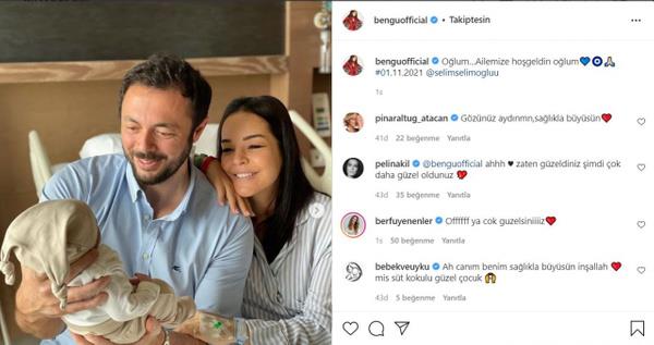 iei burnunda anne Beng, ei ve olu Selim ile doum sonras ilk karelerini 'Olum?Ailemize hogeldin olum #01.11.2021' notuyla Instagram'dan paylat.