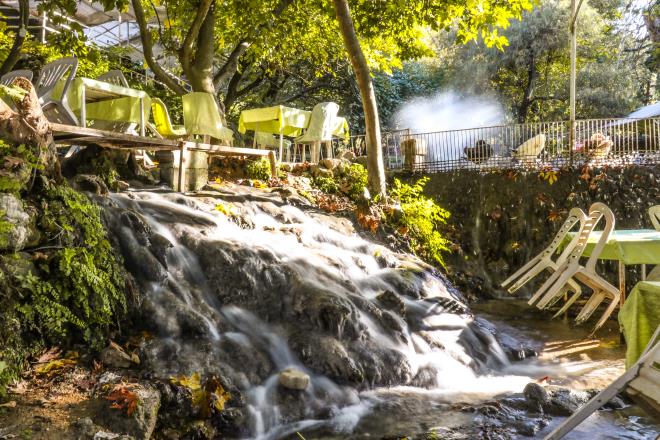 Sarmakla kaplanan nar ve grgen aalarna su seslerinin elik ettii Harbiye elaleleri.