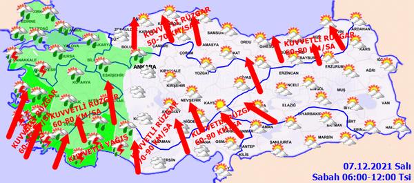 Meteoroloji Genel Mdrlnden yaplan yazl aklamada rzgarn sabah saatlerinden itibaren Akdeniz,  Anadolu'nun gneyi ve dousu ile Karadeniz'in i kesimlerinde gney ynlerden kuvvetli ve frtna; Akdeniz'in i ve yksek kesimleri,  Anadolu'nun dousunun yksek kesimleri ile Orta ve Dou Karadeniz'in i kesimlerinde kuvvetli frtna eklinde eseceinin tahmin edildii belirtildi.