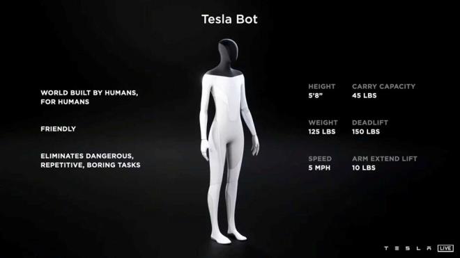 175 CM BOYUNDA VE 57 KG AIRLIINDA    Bunlarn yan sra robotun yaklak 175 cm boyunda ve  57 kilogram arlnda olmas bekleniyor. Tesla'nn otopilot kameralar, robotun kafasnn nne taklacak.