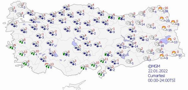 Akdeniz: Paral ve ok bulutlu, Dou Akdeniz'in yal geecei tahmin ediliyor. Yalarn, kylarda yamur ve saanak, i ve yksek kesimlerinde karla kark yamur ve kar ya eklinde olmas bekleniyor. Rzgrn, blgenin i kesimlerinde ve dousunda kuzeyli ynlerden kuvvetli, yer yer ksa sreli frtna (50-70 Km/sa) eklinde esmesi bekleniyor. Blgenin, kylarnda hafif, i kesimlerinde orta kuvvette, ykseklerinde kuvvetli zirai don olay grlecei tahmin ediliyor.<br>       Anadolu: Paral ve ok bulutlu, blge genelinin hafif kar yal geecei tahmin ediliyor. Blge genelinde buzlanma ve don olay birlikte pus ve yer yer sis bekleniyor.