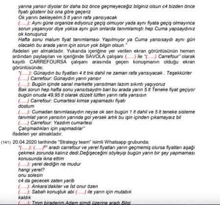 Rekabet Kurumu, 29 Ekim 2021?de 5 perakende zincirine ve 1 tedarik firmasna ?fahi fi yat? cezas vermiti. Kurum kararna gre BM?e 958 milyon 129 bin 194,39 lira, CarrefourSA?ya 142 milyon 469 bin 772,07 lira, Migros?a 517 milyon 672 bin 762,75 lira, OK Marketler?e 384 milyon 369 bin 37,15 lira ve Yeni Maazaclk A?ye (A 101) 646 milyon 582 bin 329,39 lira idari para cezas verildi. 5 markete verilen cezann toplam 2 milyar 682 milyon 539 bin 593,7 lira olmutu.