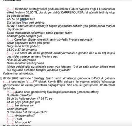 STRATEGY team grubuna iletilen Yudum Ayiek Ya 4 Lt rnnn etiket fi yatnn 35,50 TL olarak yer ald (?.) market raf grseli iletilerek gruba u ekilde yazlyor: &#9679; Abi bu ne akamsnz. Siz ya niye fiyat geri ektiniz. Bu ay 1 tane rn sevk edeceim, bilgine. Piyasadan haberin yok galiba. Sonra marjm dk dersin? Sanal markette de kaldrmn, senin gemen gerekir. Adamlar geti dediim gn.